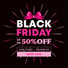 Black Friday Sale discount promotion vector illustration. Pink ribbon bow and typography text