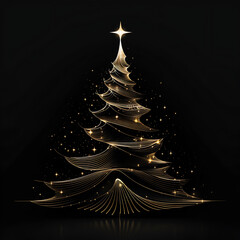 gold christmas tree on black