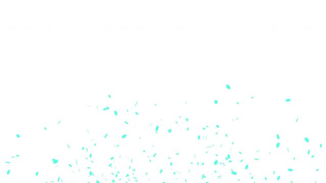Cyan 3D animation of confetti falling on White Alpha Screen Background 4K. Celebrate the holidays. Easy to put it into your scene or video.