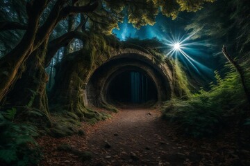tunnel in the woods and generated  AI