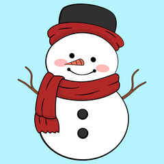 snowman, winter, snow, holiday, illustration, design, vector, season, cute, decoration, isolated, white, scarf, background, cartoon, cold, card, happy, celebration, hat, fun, ice, snowball, character,