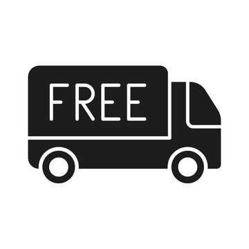 Shipping Free Of Charge Silhouette Icon. Free Delivery Service Glyph Pictogram. Fast Shipment Van Solid Sign. Express Truck, Speed Transportation Symbol. Isolated Vector Illustration