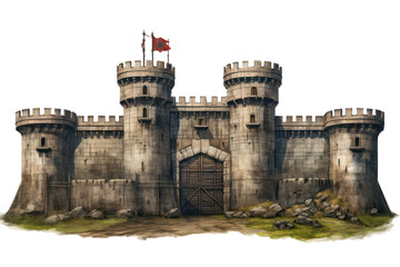 fort surrounded castle on transparent background, png file - obrazy, fototapety, plakaty