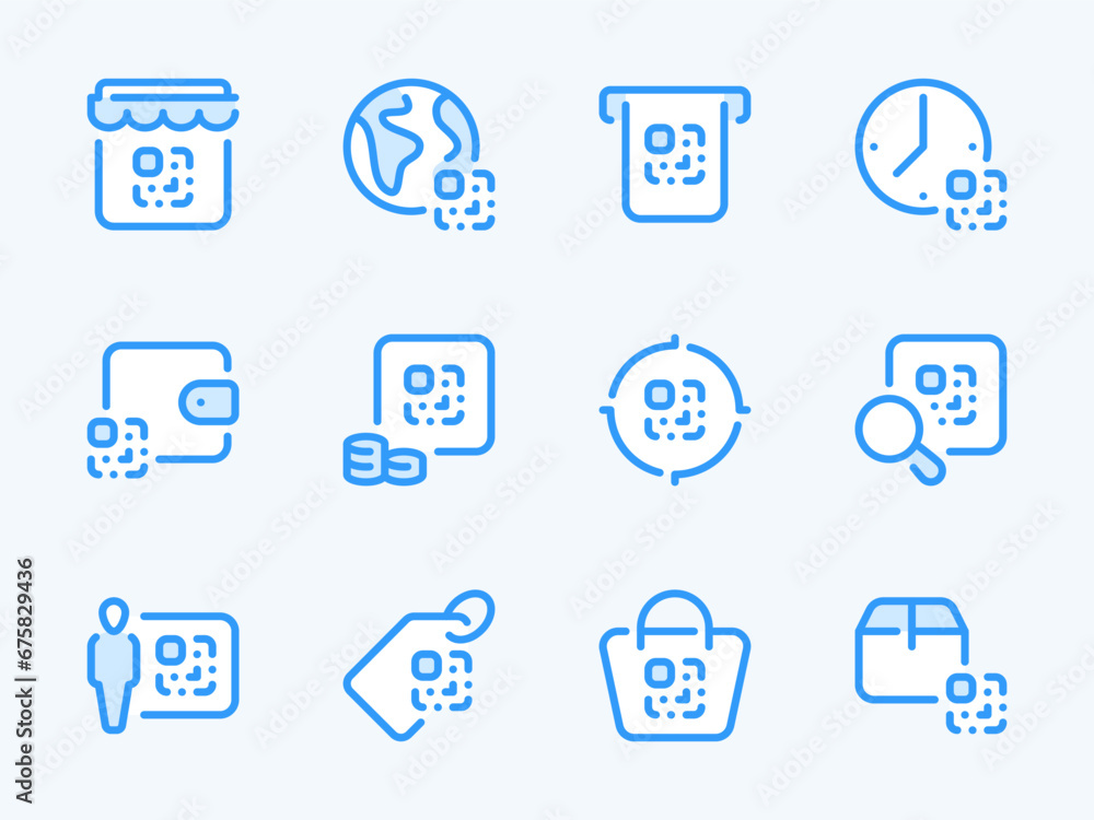 Aufkleber qr code vector line icons. coded information outline icon set. wallet, digital tag, purchase, code s