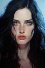Fototapeta premium Portrait of a woman with blue eyes and black long hair