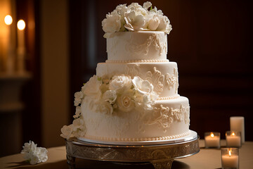 Elegant White Wedding Cake with Floral Accents