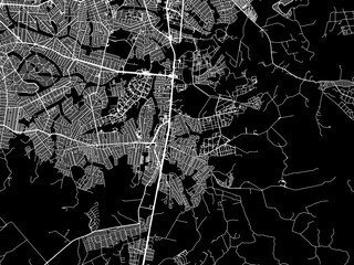 Vector road map of the city of Aparecida de Goiania in Brazil with white roads on a black background.