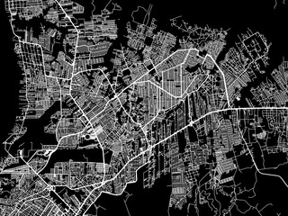 Vector road map of the city of Ananindeua in Brazil with white roads on a black background.