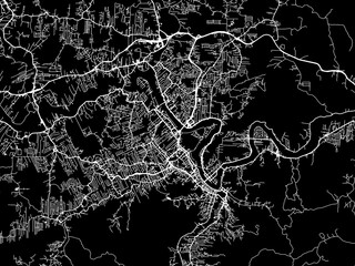 Vector road map of the city of Blumenau in Brazil with white roads on a black background.