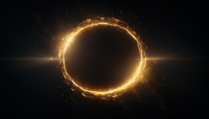a golden halo on black background,  radiating warmth and sophistication in the depths of darkness - obrazy, fototapety, plakaty