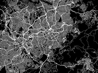 Vector road map of the city of Belo Horizonte in Brazil with white roads on a black background.