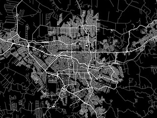 Vector road map of the city of Londrina in Brazil with white roads on a black background.