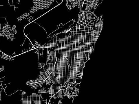 Vector road map of the city of Macapa in Brazil with white roads on a black background.