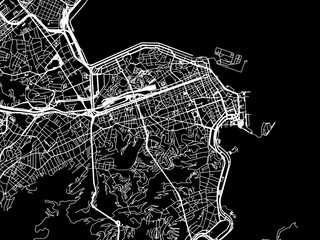 Vector road map of the city of Rio de Janeiro city center in Brazil with white roads on a black background.