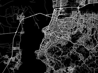 Vector road map of the city of Porto Alegre in Brazil with white roads on a black background. - obrazy, fototapety, plakaty