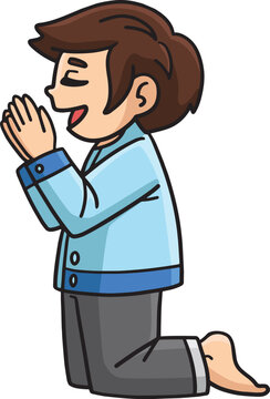 Christian Praying Child Cartoon Colored Clipart