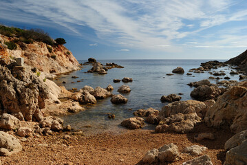 Fototapeta na wymiar Veduta della spiaggia di Cala Greca a Capo Figari