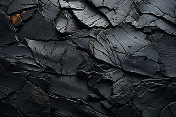 Black lava coal background. Top view of charcoal texture
