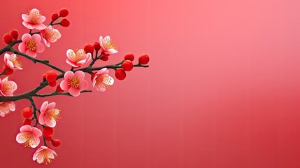 Obraz na płótnie Canvas real peach blossom on red background, Chinese Spring Festival cards, wallpaper