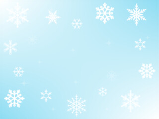 Naklejka na ściany i meble 雪の結晶の可愛い背景　冬の水色と白のグラデーションイラスト