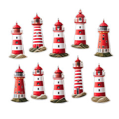 Lighthouse Paper Stickers Isolated on Transparent or White Background, PNG