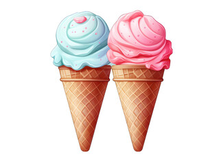Pastel Paper Stickers with Ice Cream Cone Shape Isolated on Transparent or White Background, PNG