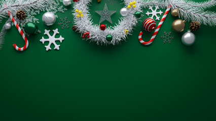 Copy Space background with various Christmas decorations on top, 3d rendering