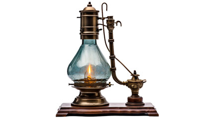 Stunning Oil Lamp with a Glass Chimney Isolated on Transparent Background PNG.