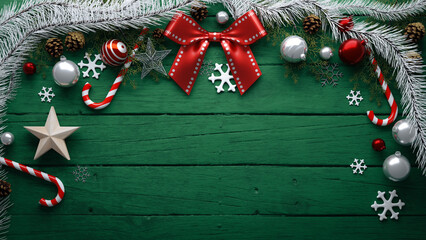 Copy Space background with various Christmas decorations on top, 3d rendering