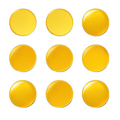 Round Yellow Paper Stickers with a Smooth Edge Isolated on Transparent or White Background, PNG
