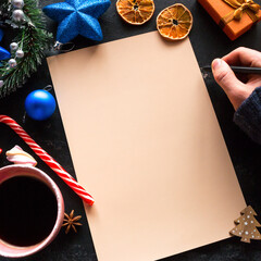 writes christmas wish list on black background