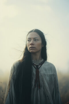 Native American Indigenous Woman - Young pretty historial portrait of a female warrior - Sioux (Lakota, Dakota, Nakota)