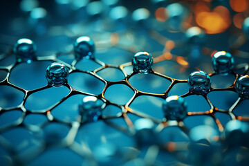 Futuristic blue-hued nanotech concept with glowing lattice-like structures, symbolizing biotechnology advances and singularity.