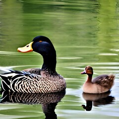 AI-generated illustration of two ducks in a green lake
