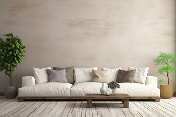 interior with white sofa, 3d render illustration mock-up