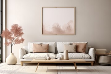 interior with white sofa, 3d render illustration mock-up