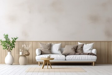 interior with white sofa, 3d render illustration mock-up