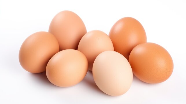 pile of chicken eggs on a white background. Generative AI