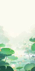 Summer Lotus in the Watercolor Landscape background. 