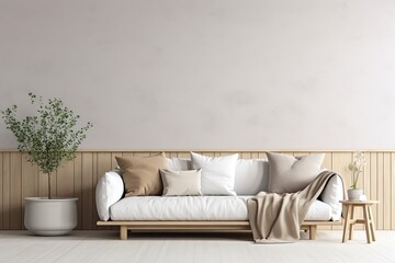 interior with white sofa, 3d render illustration mock-up