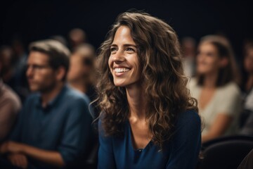 Obraz premium Business woman talking before audience. AI Generated