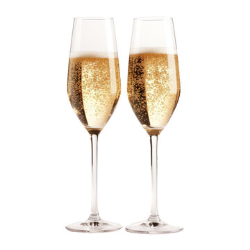 Glasses of sparkling wine isolated on transparent white background