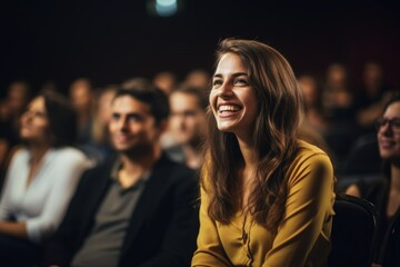 Business woman talking before audience. AI Generated