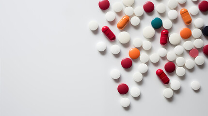 Assorted pills on white, Various Assorted colorful pills on a white background