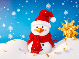 Snowman on a New Year's holiday background with decorations. Generative AI