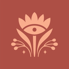 Fototapeta premium Esoteric mystical clip art with flower, plant, leaves, berries. Alchemy illustration for tattoo boho, wellness logo, card, banner, wall art, sticker.