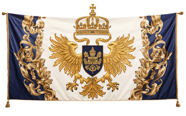 Marvelous stunning Royal Flag with The Royal Emblem Isolated on Transparent Background PNG.