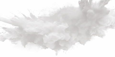 Black powder explosion with dark colors isolated white background. Abstract powder splatted on white background, freeze motion of black powder exploding or throwing black powder.