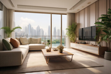 Contemporary Urban Condo Living Room and Balcony View