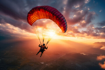 Thrilling Sunset Skydiving Adventure - obrazy, fototapety, plakaty